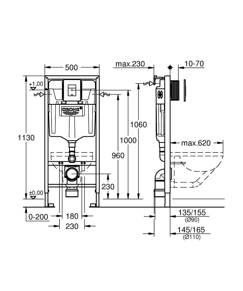 Zemapmetuma rāmja Grohe Rapid SL (5 in 1) WC 38827000 un tualetes poda Villeroy & Boch Subway 2.0 DirectFlush komplekts cena un informācija | Tualetes podi | 220.lv