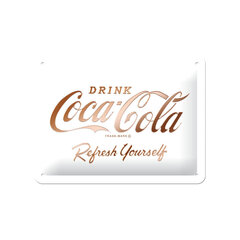 Metāla plāksne 15x20 cm / Coca-Cola logo, balts cena un informācija | Interjera priekšmeti | 220.lv
