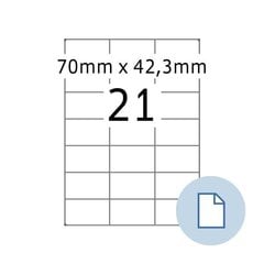 A4 Pašlīmējošās uzlīmes loksnes etiķetes. A4 etiķetes 21 par lapu. (70 * 42.3) * 21. Loksnes kastē - 100 - цена и информация | Тетради и бумажные товары | 220.lv