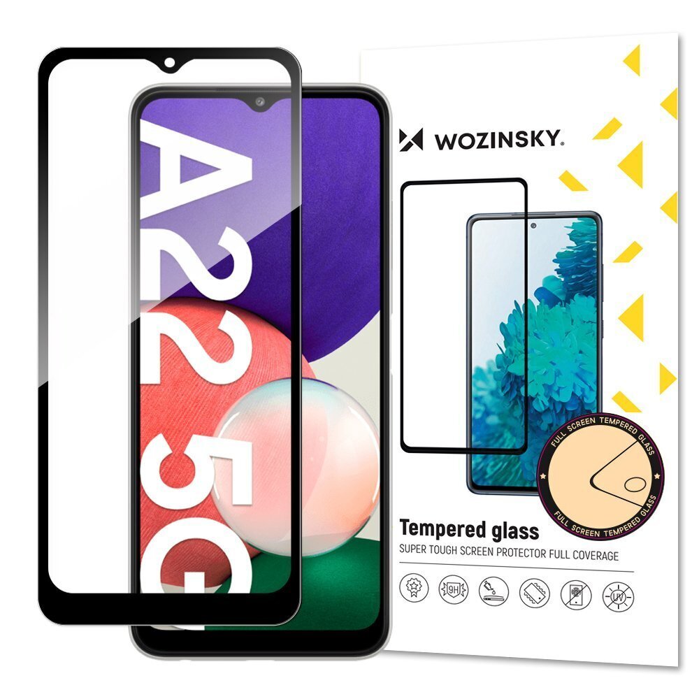 Wozinsky Tempered Glass Full Glue Super Tough Screen Protector Full Coveraged with Frame Case Friendly for Samsung Galaxy A22 5G black cena un informācija | Ekrāna aizsargstikli | 220.lv