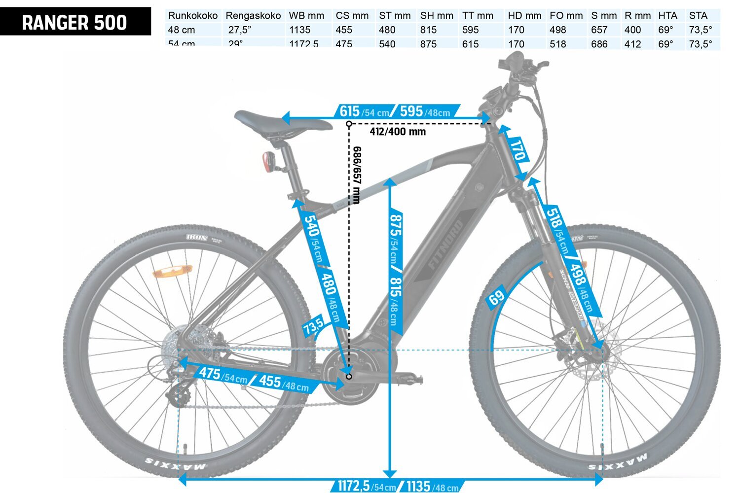 FitNord Ranger 500 Elektriskais kalnu velosipēds (612 Wh akumulators), rāmis 54cm cena un informācija | Elektrovelosipēdi | 220.lv
