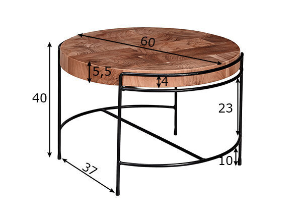 Kafijas galdiņš Acacia, 62x40 cm, brūns/melns cena un informācija | Žurnālgaldiņi | 220.lv