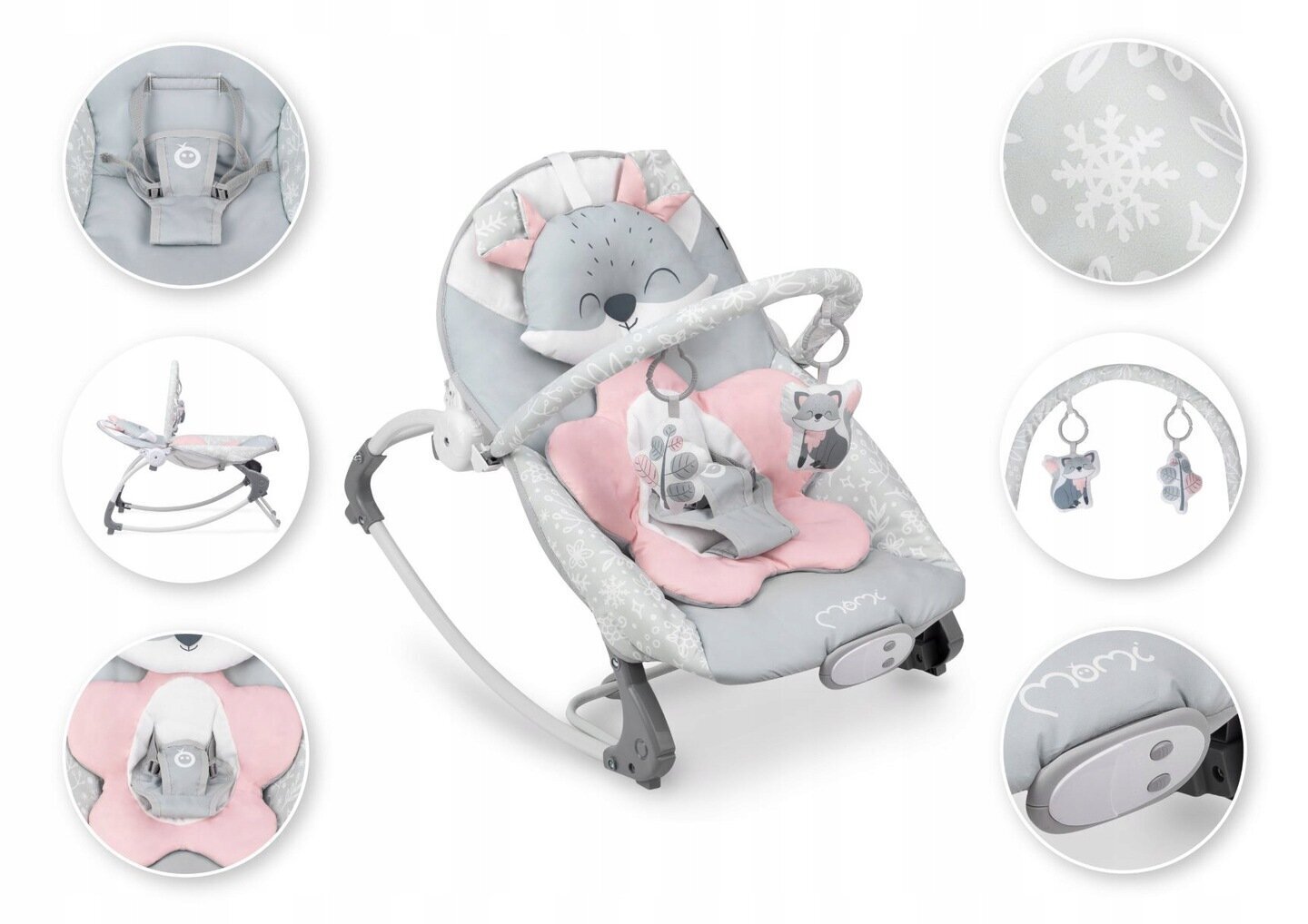Bērnu gultiņa "MoMi Luis", 56x43x68 cm, pelēki rozā cena un informācija | Bērnu šūpuļkrēsliņi | 220.lv