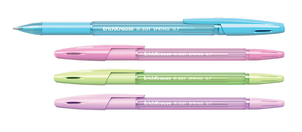 Lodīšu pildspalva zila ErichKrause R-301 Spring Stick&Grip 0.7 (4 gab.) cena un informācija | Rakstāmpiederumi | 220.lv