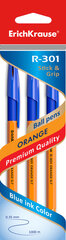 Ручка шариковая  синяя ErichKrause R-301 Orange Stick&Grip 0.7, цвет чернил синий (в пакете по 3 шт.) цена и информация | Письменные принадлежности | 220.lv