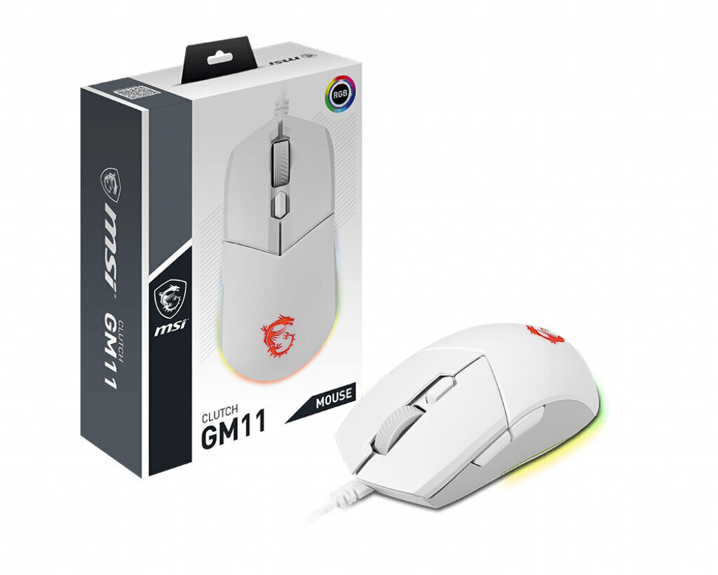 MOUSE USB OPTICAL GAMING/CLUTCH GM11 WHITE MSI cena un informācija | Peles | 220.lv