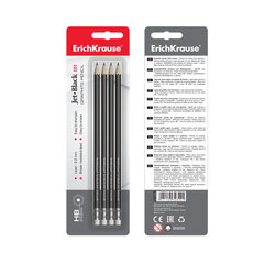 Чернографитный шестигранный карандаш с ластиком ErichKrause® Jet Black 101 HB (в блистере по 4 шт.) цена и информация | Письменные принадлежности | 220.lv