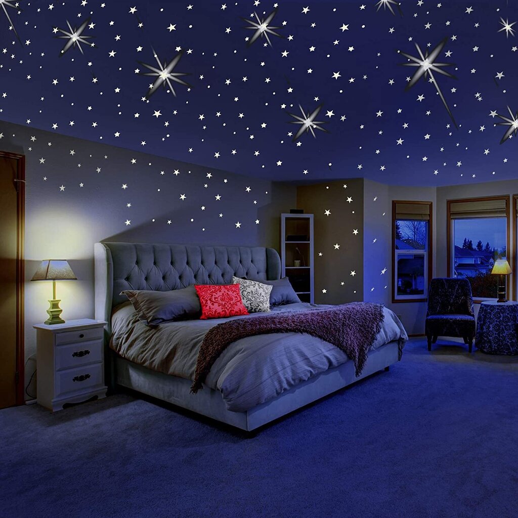 Zvaigznes, kas spīd tumsā (204 gab.) Uzlīmes istabas dekorēšanai - Galaxy Glow Star komplekts un saules sistēmas uzlīme bērniem cena un informācija | Dekoratīvās uzlīmes | 220.lv