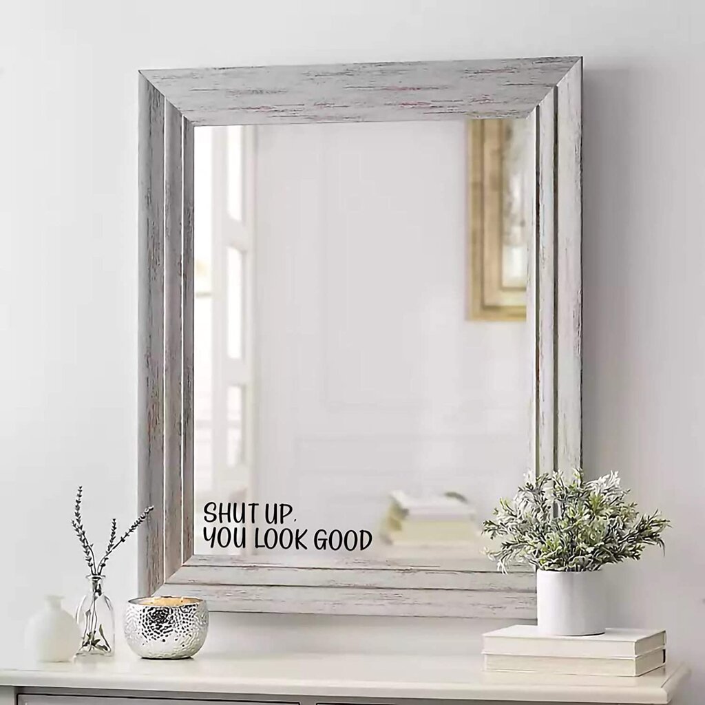 Citāts "Shut Up You Look Good" Iedvesmojošs spoguļa dekors, melna spīdīga vinila sienas uzlīme (23 x 6 cm) цена и информация | Dekoratīvās uzlīmes | 220.lv