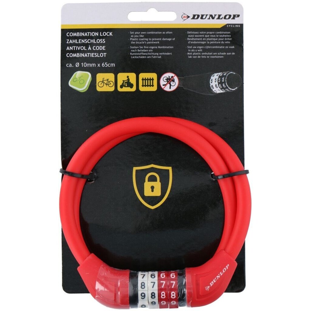 Velosipēda slēdzene ar kodu Dunlop, 1 x 65 cm, sarkana цена и информация | Velo slēdzenes | 220.lv