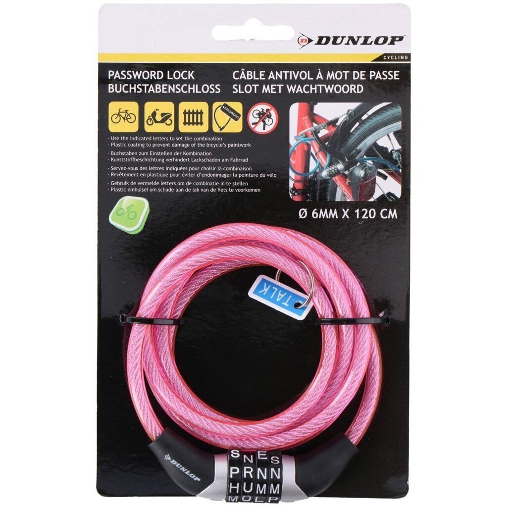 Velosipēda slēdzene ar kodu Dunlop, 0.6 x 120 cm, rozā цена и информация | Velo slēdzenes | 220.lv