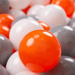 Пластиковые шарики для малыша KiddyMoon, 100 штук, ∅ 7 см, сертифицированный продукт, произведенный в ЕС, оранжевый/серый/белый цена и информация | Игрушки для малышей | 220.lv