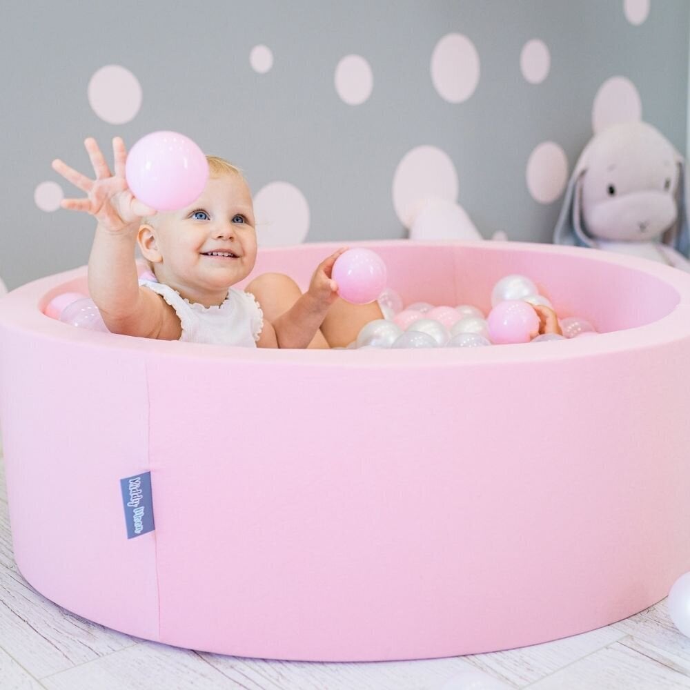 KiddyMoon Baby Putu Bumbu Baseins Raunds Ar Bumbiņām 90x30 cm/300 Bumbiņas ∅ 7cm, Sertificēts Ražots ES, Rozā:Balts/Pelēks/Gaiši rozā cena un informācija | Rotaļlietas zīdaiņiem | 220.lv