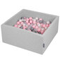 KiddyMoon Baby Putu Bumbu Baseins Kvadrāts Ar Bumbiņām 90x40 cm/200 Bumbiņas ∅ 7cm, Sertificēts Ražots ES, Gaiši pelēks/Pērļu/Pelēks/Caurspīdīgs/Gaiši rozā cena un informācija | Rotaļlietas zīdaiņiem | 220.lv