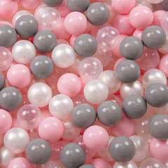 Играть в пластиковые шарики KiddyMoon для малыша 1200 штук ∅ 6 см, сертифицированный продукт, произведенный в ЕС, перламутровый/серый/прозрачный/светло-розовый цена и информация | Игрушки для малышей | 220.lv