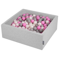 Квадратный детский бассейн с мячиками KiddyMoon 90x30 см/200 шариков ∅ 7 см, сертифицирован в ЕС, светло-серый: светло-розовый/перламутровый/прозрачный цена и информация | Игрушки для малышей | 220.lv
