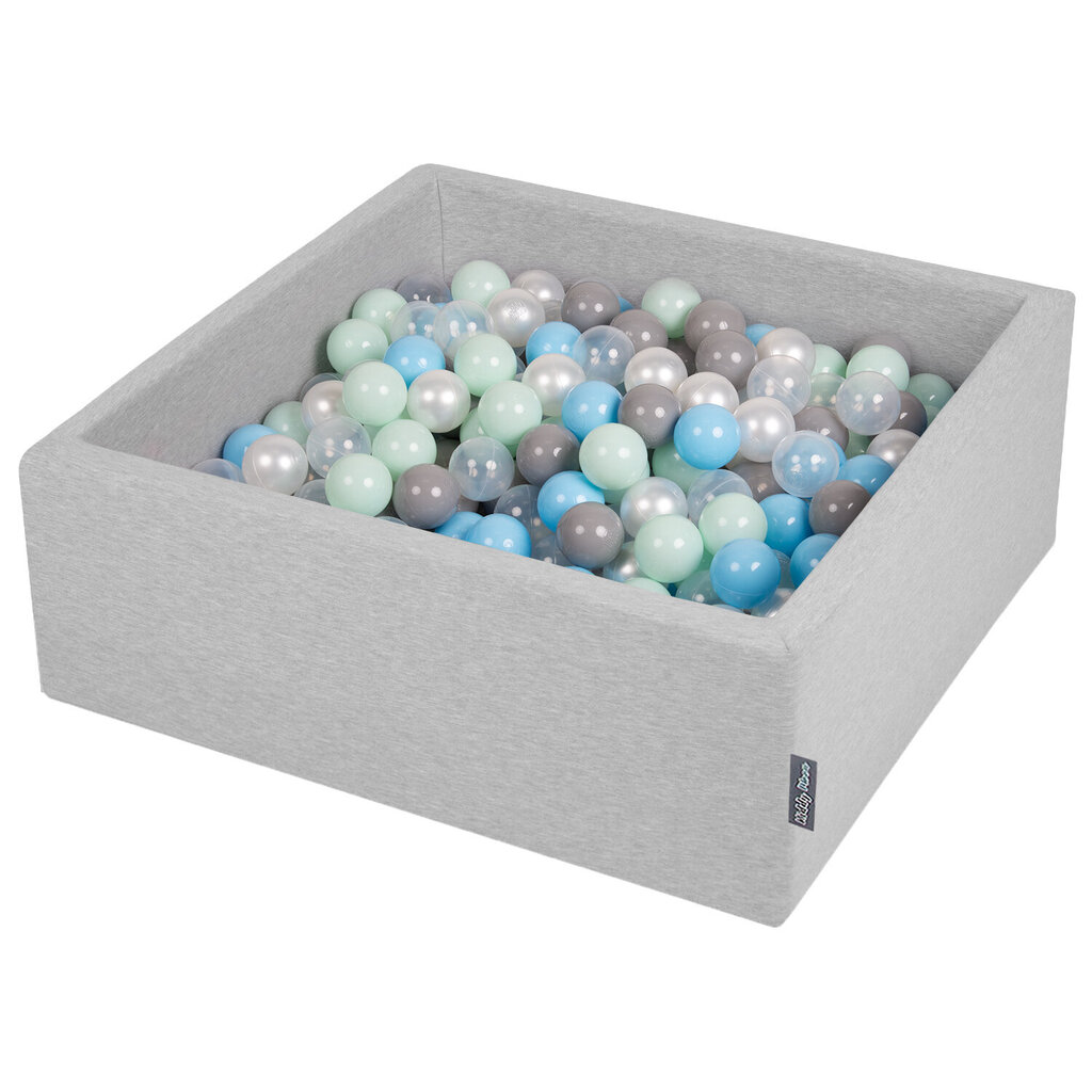 KiddyMoon Baby bumbu baseins kvadrāts ar bumbiņām 90x30 cm/200 bumbiņas ∅ 7cm cena un informācija | Rotaļlietas zīdaiņiem | 220.lv