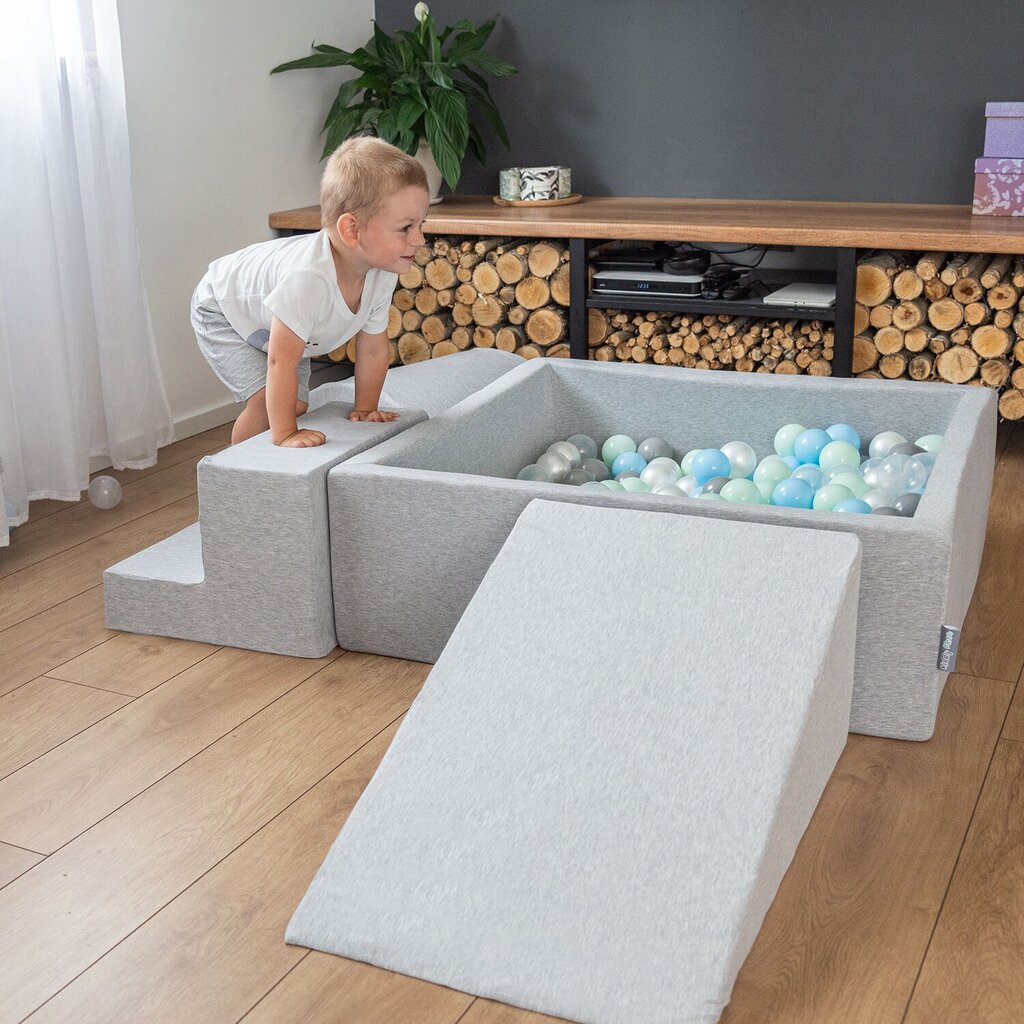 KiddyMoon Baby bumbu baseins kvadrāts ar bumbiņām 90x30 cm/200 bumbiņas ∅ 7cm cena un informācija | Rotaļlietas zīdaiņiem | 220.lv