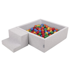 Детская площадка KiddyMoon Foam с квадратным бассейном для шариков (100 шариков), лестница, светло-серый: жёлтый/зелёный/голубой/красный/оранжевый цена и информация | Игрушки для малышей | 220.lv