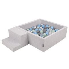 Детская площадка KiddyMoon Foam с квадратным бассейном для шариков (200 шариков), лестница, светло-серый: белый/серый/мятный цена и информация | Игрушки для малышей | 220.lv