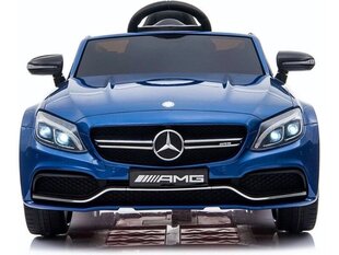 Mercedes C63 AMG 12v ar mūzikas moduli, zils lakots cena un informācija | Bērnu elektroauto | 220.lv