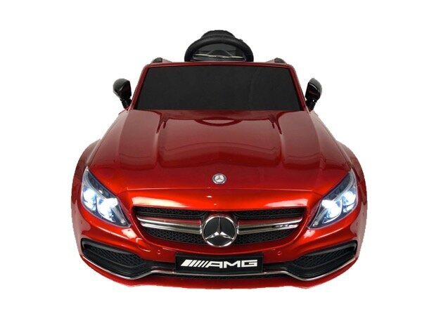 Mercedes C63 AMG 12v ar mūzikas moduli, sarkans lakots cena un informācija | Bērnu elektroauto | 220.lv