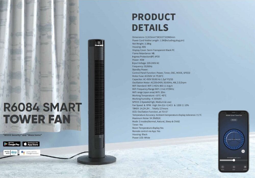 Woox Smart Tower ventilators cena un informācija | Smart ierīces un piederumi | 220.lv