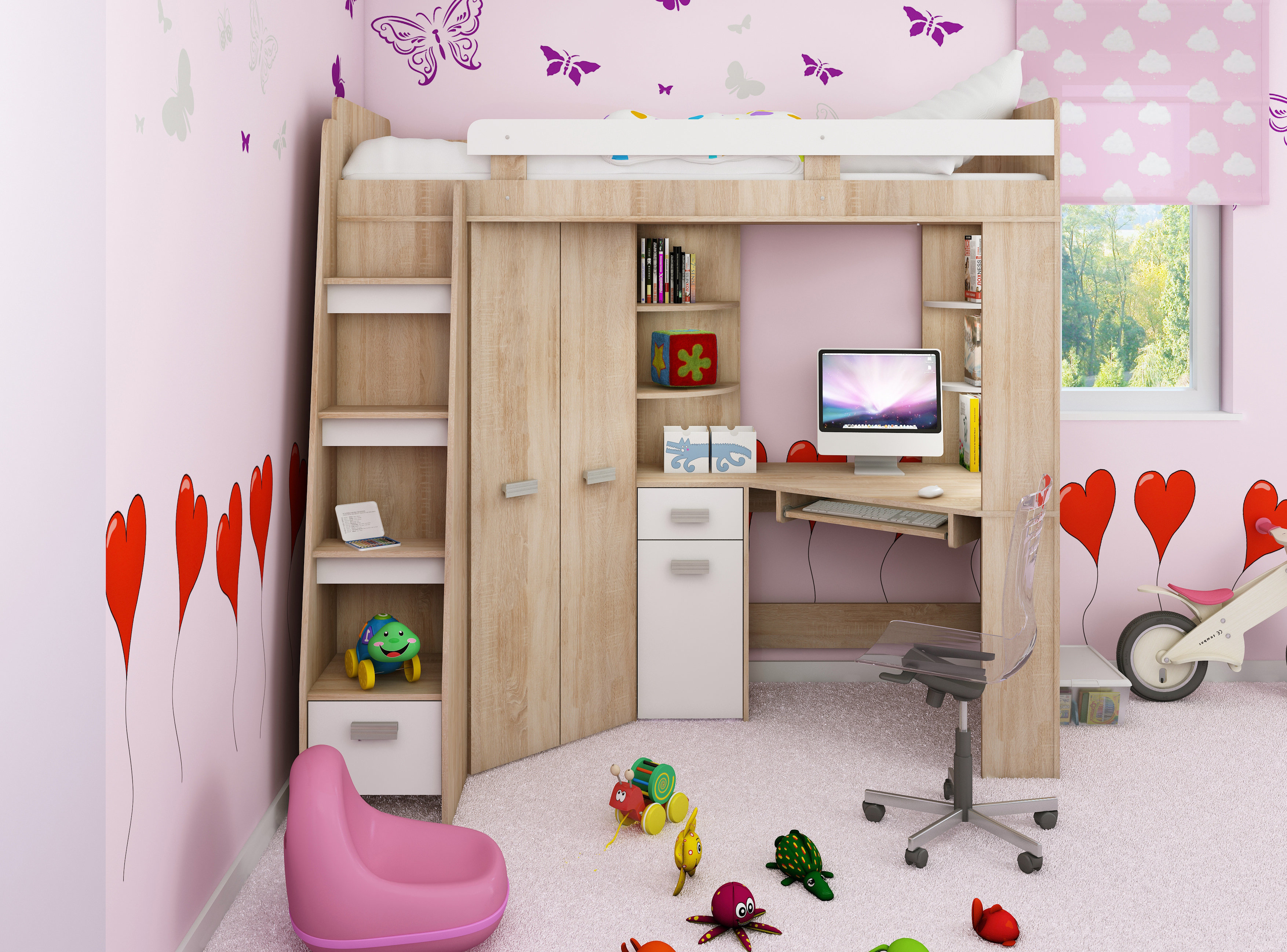 Bērnu istabas komplekts: divstāvu gulta, skapis, rakstamgalds ANTRESOLA L  cena | 220.lv