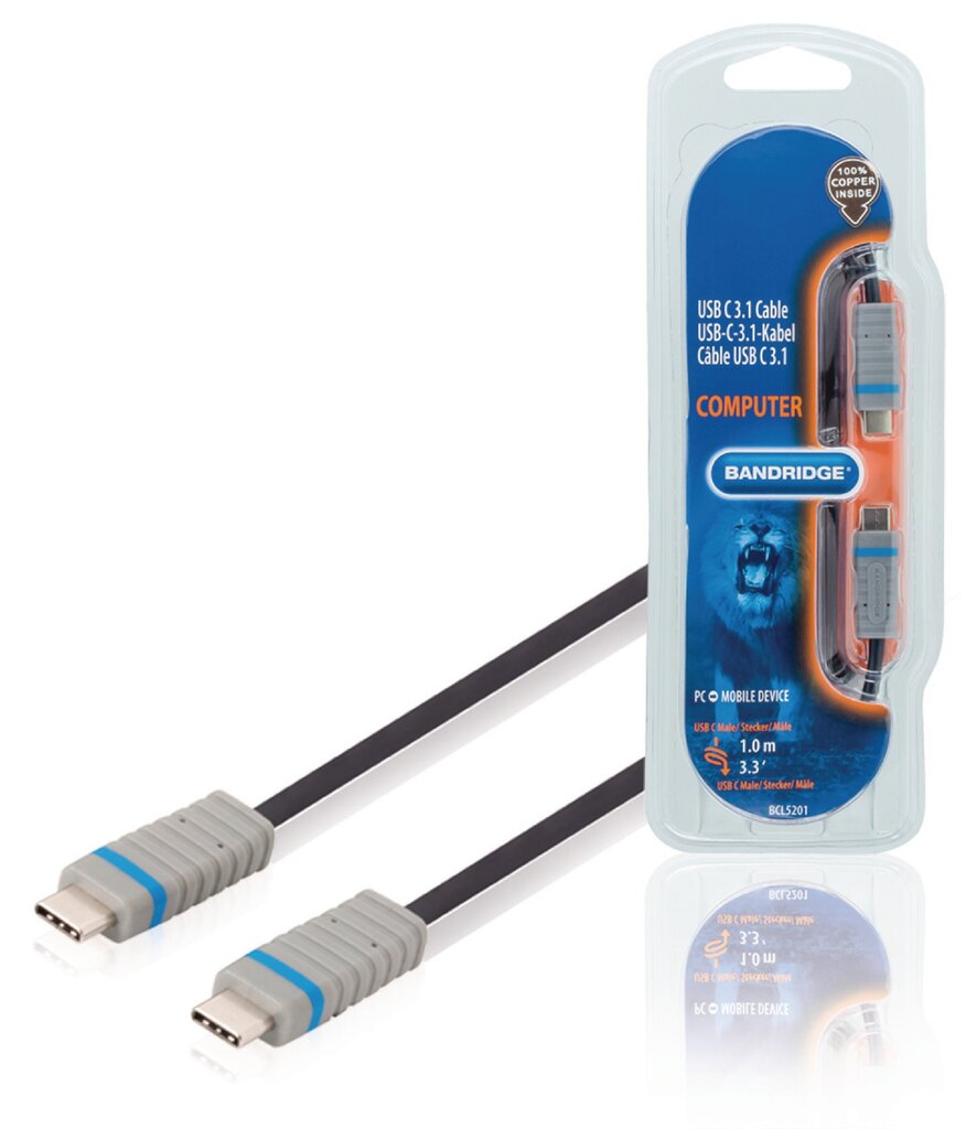 Bandridge BCL5201, USB-C, 1 m cena un informācija | Kabeļi un vadi | 220.lv