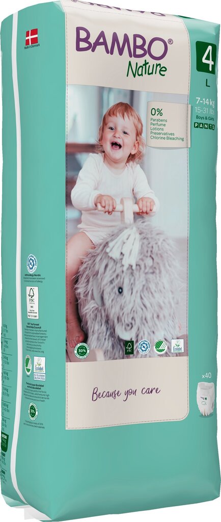 Autiņbiksītes-biksītes Bambo Nature, 4 izmērs, 7-14 kg 40 gab/iep. цена и информация | Autiņbiksītes | 220.lv