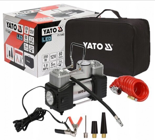 Automobiļu kompresors Yato ar LED lampu 12V 250W, YT-73462 цена и информация | Kompresori | 220.lv