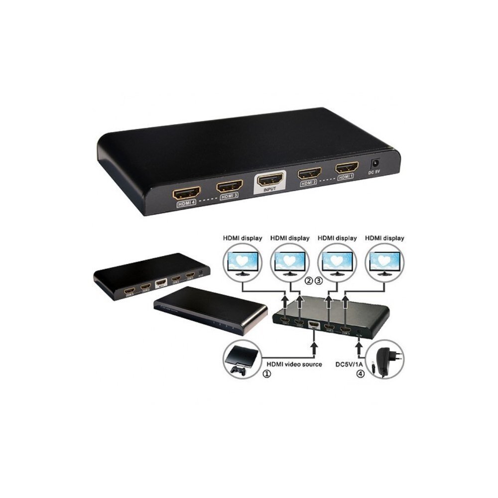 HDMI centrmezgls Techly HDMI 1/4 ULTRA HD 3D cena un informācija | Adapteri un USB centrmezgli | 220.lv