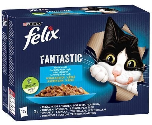 Felix Fantastic tunča, laša, mencas, butes garša, 12x85 g cena un informācija | Konservi kaķiem | 220.lv