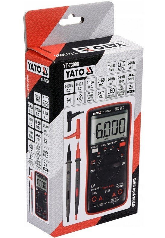 Daudzfunkcionāls LCD digitālais testeris YATO, 6000 V, YT-73096 cena un informācija | Rokas instrumenti | 220.lv