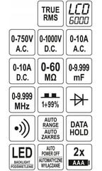 Daudzfunkcionāls LCD digitālais testeris YATO, 6000 V, YT-73096 цена и информация | Механические инструменты | 220.lv