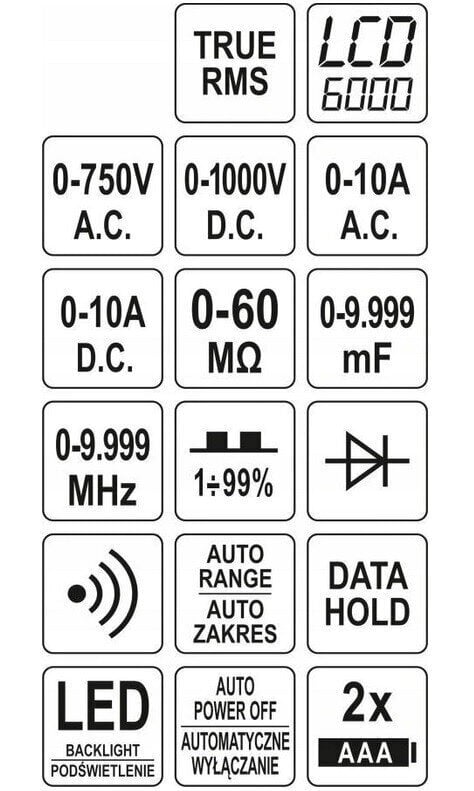 Daudzfunkcionāls LCD digitālais testeris YATO, 6000 V, YT-73096 cena un informācija | Rokas instrumenti | 220.lv