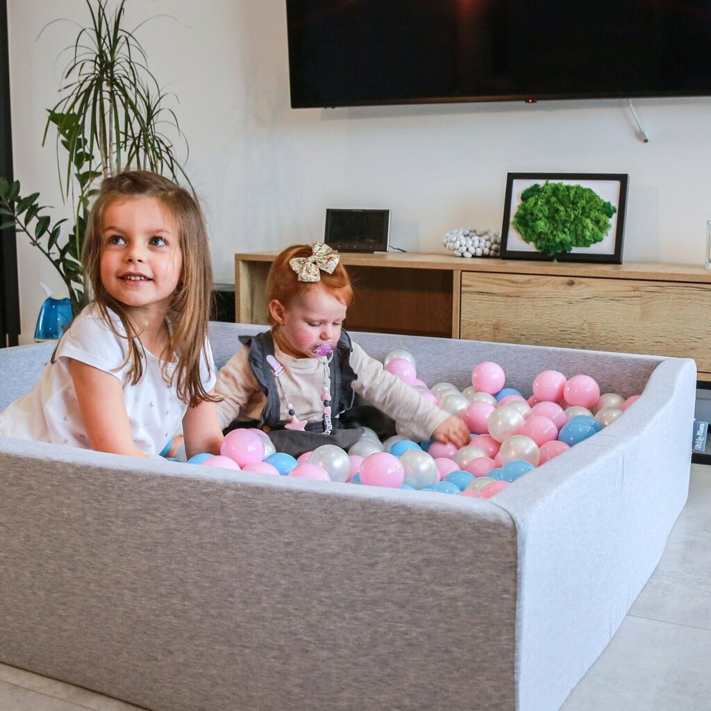 Putu bumbu baseins kvadrāts, ar bumbiņām KiddyMoon Baby 120x30 cm/200 Bumbiņas ∅ 7cm, Rozā:Pelēks-Balts-Rozā cena un informācija | Rotaļlietas zīdaiņiem | 220.lv
