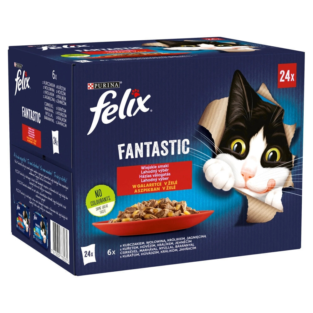 Felix Fantastic vistas, liellopa, truša, jēra garša, 24x85 g cena un informācija | Konservi kaķiem | 220.lv