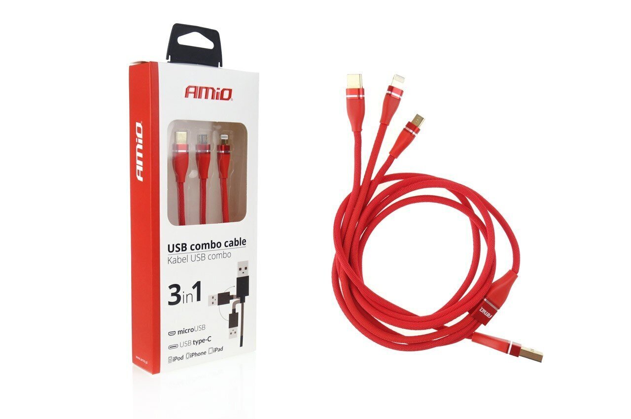 Amio 3in1, Lightning/USB-C/Micro USB, 1.2 m cena un informācija | Kabeļi un vadi | 220.lv