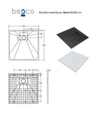 Kvadrāta dušas paliktnis Besco Vexo, 80x80, 90x90 cm цена и информация | Душевые поддоны | 220.lv