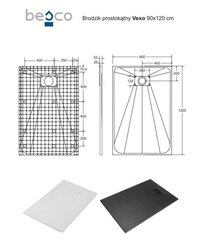 Душевой поддон Besco Vexo, 90x120,130,140,150,160,170,180 см цена и информация | Душевые поддоны | 220.lv