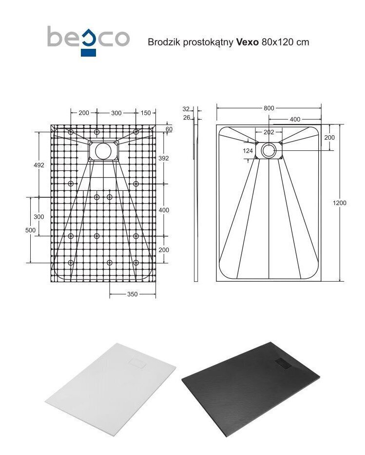 Dušas paliktnis Besco Vexo Black, 80x100,120 cm cena un informācija | Dušas paliktņi | 220.lv