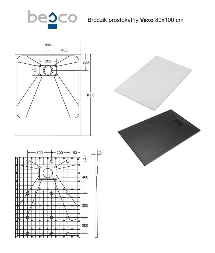 Dušas paliktnis Besco Vexo Black, 80x100,120 cm цена и информация | Dušas paliktņi | 220.lv