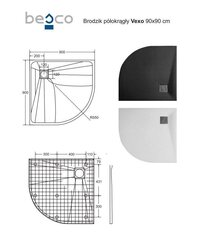 Полукруглый душевой поддон Besco Vexo Black, 90x90 см цена и информация | Душевые поддоны | 220.lv