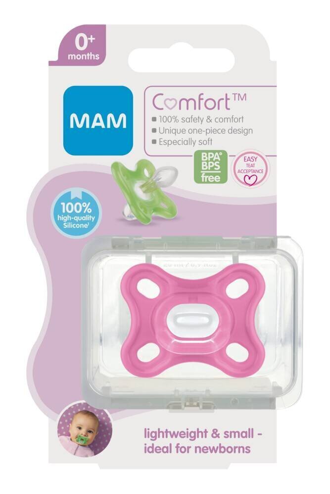 Silikona knupītis MAM Comfort 0 mēn.+, Pink cena un informācija | Knupīši | 220.lv