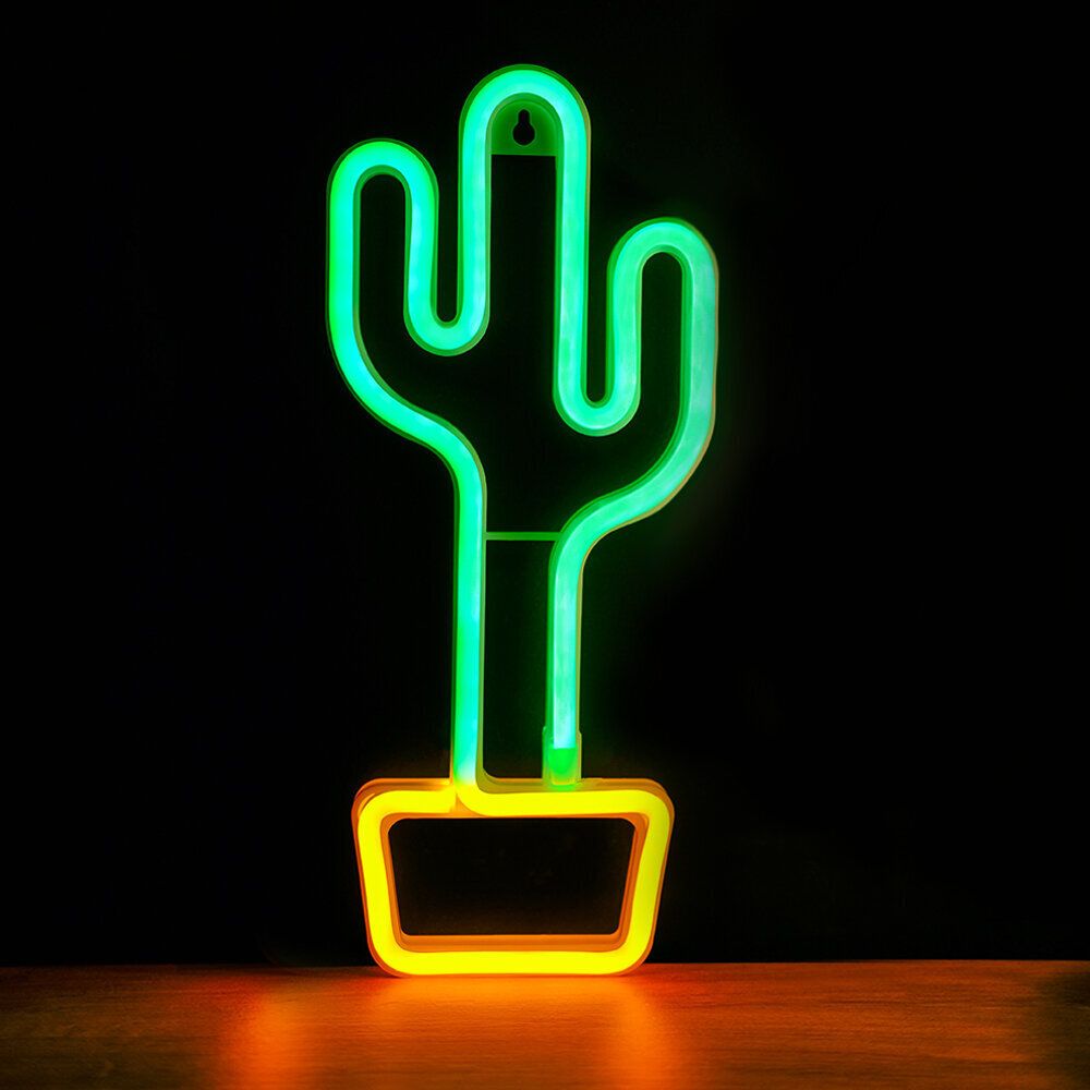 Neona LED gaisma CACTUS oranži zaļa Baterijas + USB FLNEO2 cena un informācija | Sienas lampas | 220.lv
