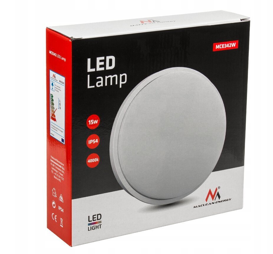 Āra LED lampa, Pie sienas stiprināma, Balta, W 1100lm, 15W, IP54, Gaismas krāsa dabīgi balta (4000K) цена и информация | Āra apgaismojums | 220.lv