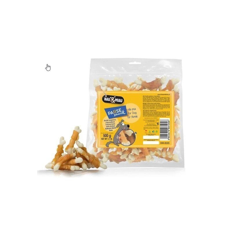 Hau&Miau calcium bones with chicken - Kalcija Kauli ar vistu, 500 g cena un informācija | Gardumi suņiem | 220.lv
