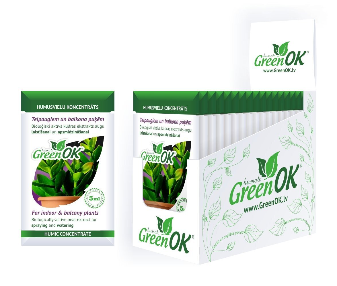 Humusvielu koncentrāts telpaugiem un balkona puķēm GreenOK Premium, 120ml cena un informācija | Augu kopšanas līdzekļi | 220.lv