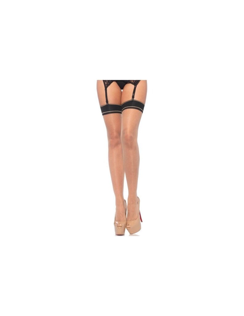 Сексуальные чулки LEG AVENUE SPANDEX STOCKINGS STRIPED BAND NUDE&BLACK цена  | virs18.220.lv